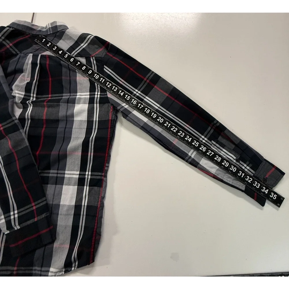 Levis Shirt Mens Large Black Gray Plaid‎ Button Down Long Sleeve Pocket Cowboy